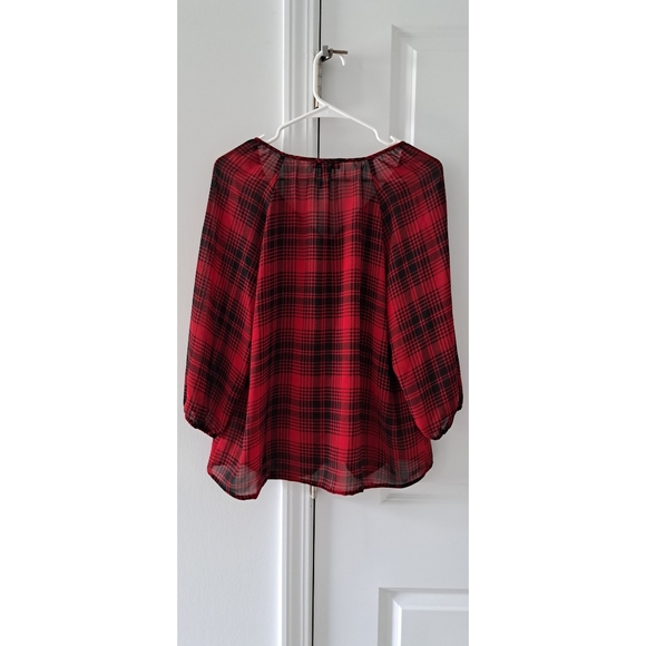 Chaps Sheer Plaid Top - Picture 2 of 7